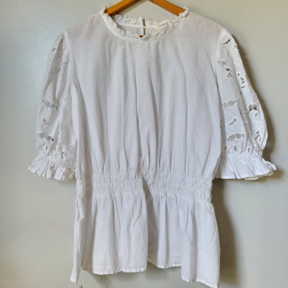 EUC UNIVERSAL THREAD WHITE CUT OUT APPLIQUE STYLE CINCHED WAIST TOP SIZE XXL